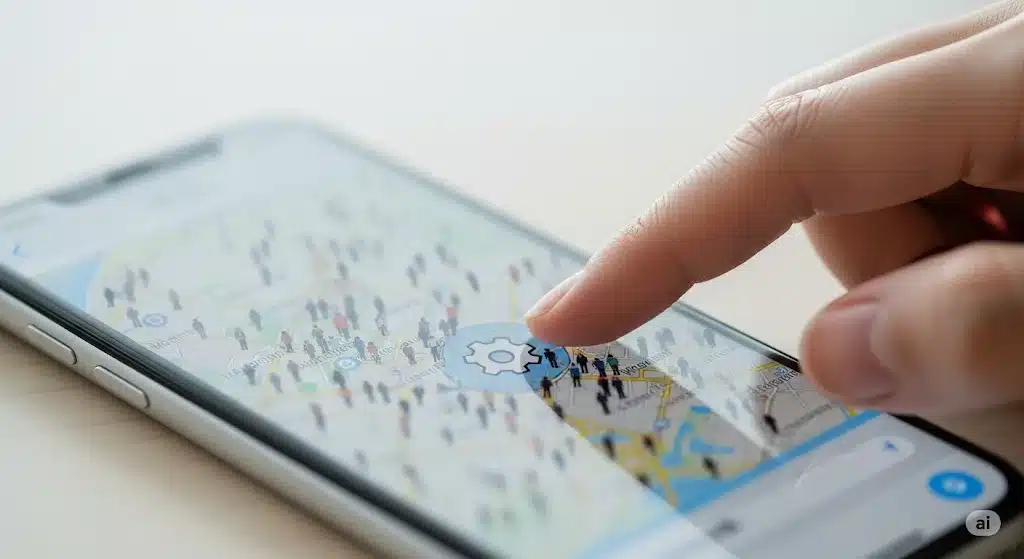 ⑬位置情報が共有されているか確認する方法は?『iPhone 左上 時計 青い 消えない 消す』