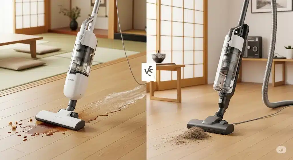 ⑨水拭き掃除機と乾式掃除機の違いとは？『ミンドーアクアエックス掃除機 口コミ デメリット』