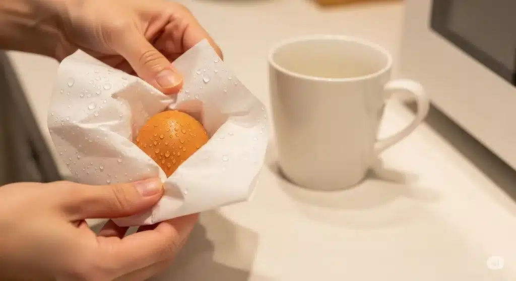 ⑪キッチンペーパーを使った安全な作り方『電子レンジでアルミホイルなしゆで卵の作り方』