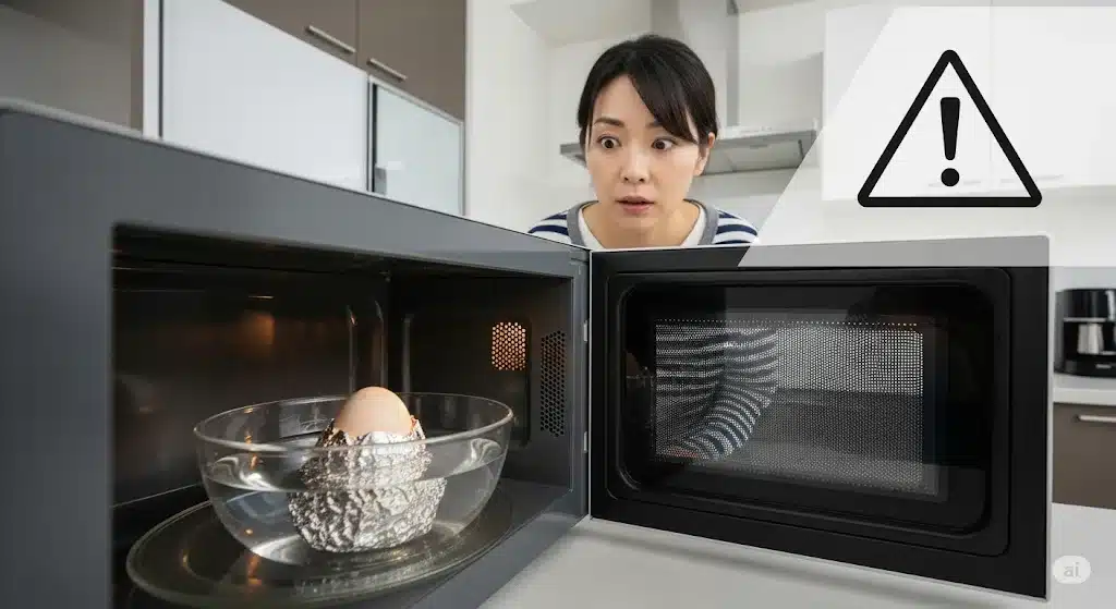 ⑥アルミホイルありでゆで卵を作る方法と注意点『電子レンジでアルミホイルなしゆで卵の作り方』
