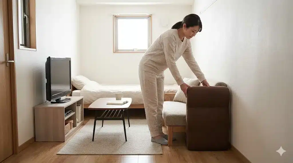 ⑪狭い部屋でも置ける？コンパクトなサイズの魅力『カインズ どこでも 背もたれ クッション 滑る 口コミ ニトリ』