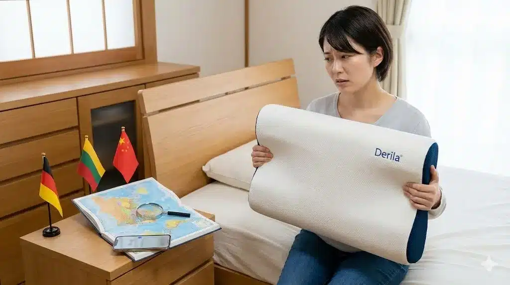 ③Derila枕はどこの国の製品？ドイツ製は誤解『derila ergo デリラエルゴ 枕 口コミ 評判 どこの国 公式サイト』