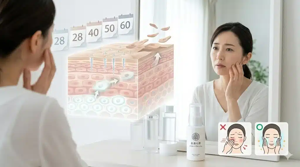 ⑧効果なしと感じる原因とターンオーバー『長寿の里 シリカニードルセラム 副作用 効果 口コミ 効果なし 500円』