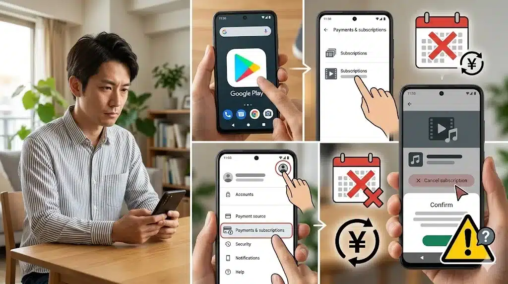 ⑫Google Playでの定期購入解約手順と注意『マイティークリーナー 怪しい 口コミ 悪質なアプリ 消し方 偽クリーナーアプリ一覧 安全』