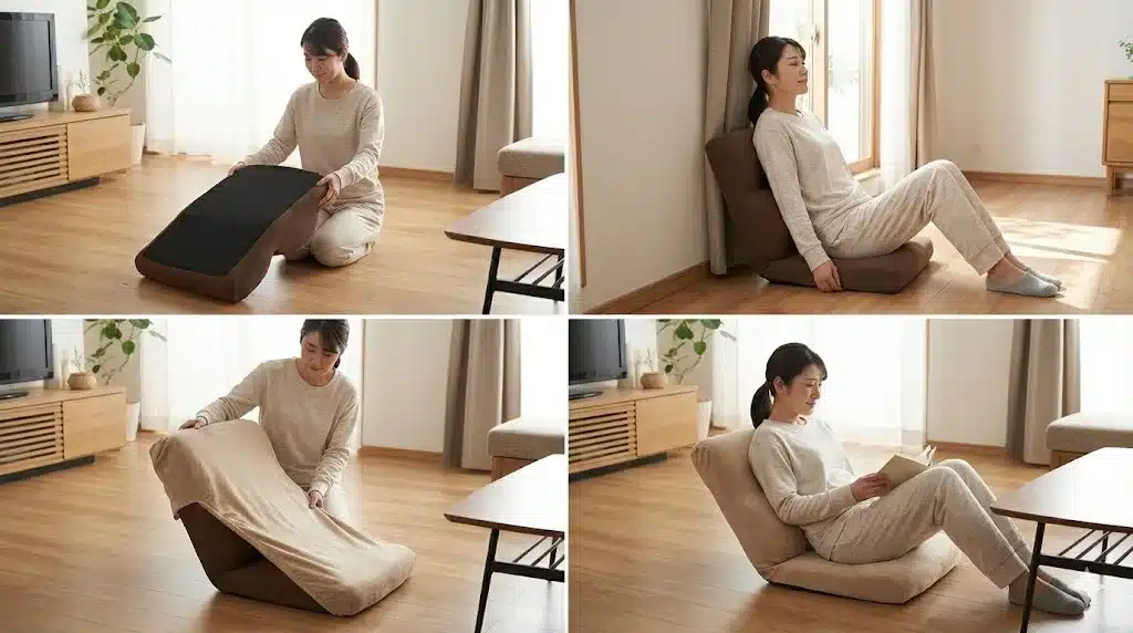 ⑭使用頻度が高い場合のへたり防止と長持ちさせるコツ『カインズ どこでも 背もたれ クッション 滑る 口コミ ニトリ』