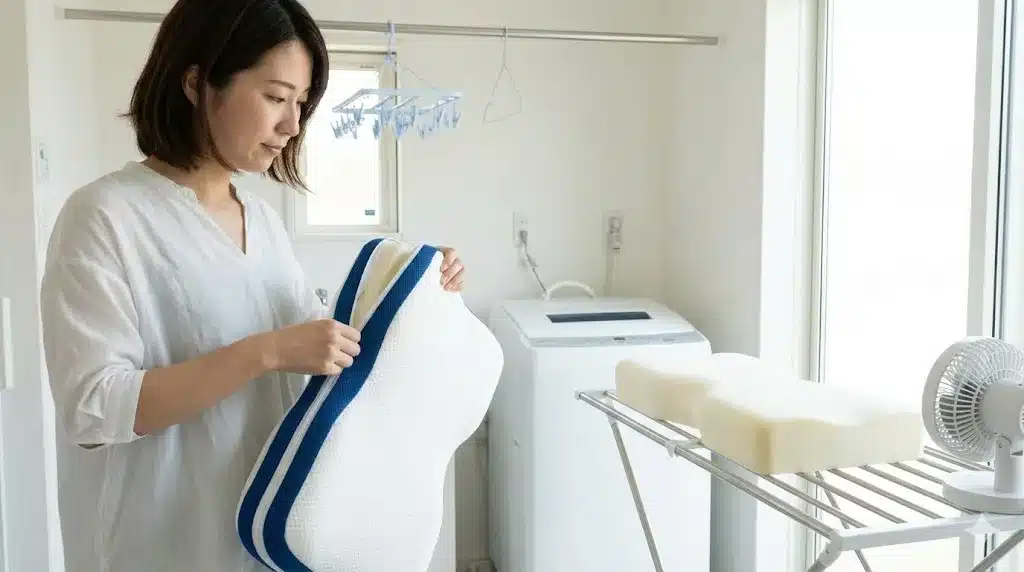 ⑭Derila枕のカバー洗濯方法とお手入れの注意点『derila ergo デリラエルゴ 枕 口コミ 評判 どこの国 公式サイト』