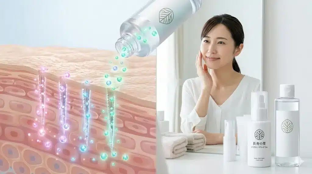 ⑤メリット:成分浸透を高めるブースター機能『長寿の里 シリカニードルセラム 副作用 効果 口コミ 効果なし 500円』