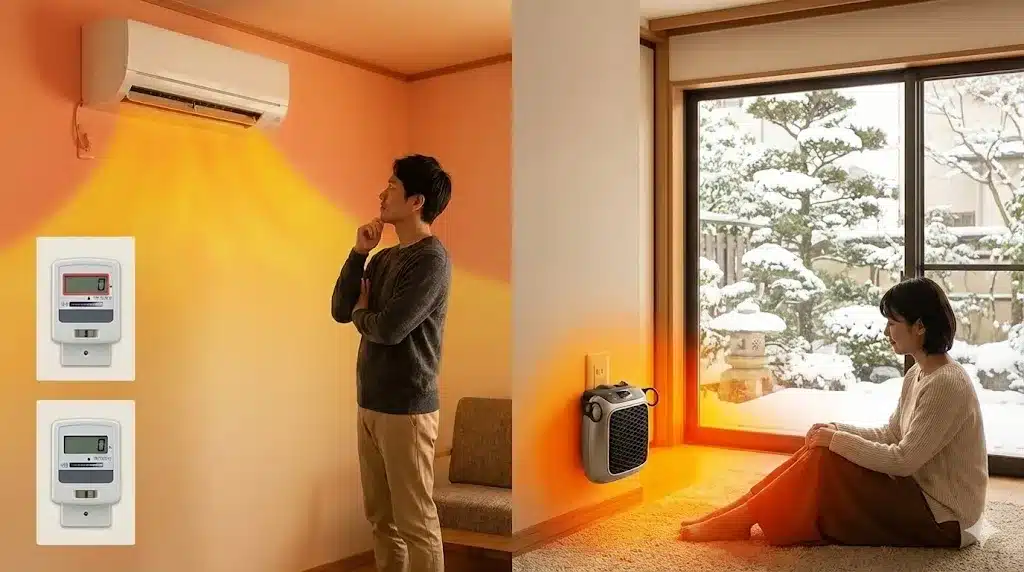 ⑦エアコンとここ暖ヒートコネクトの電気代と暖房効果を比較『ここ暖(だん)ヒートコネクト 口コミ 電気代 安全性 使い方 amazon 』