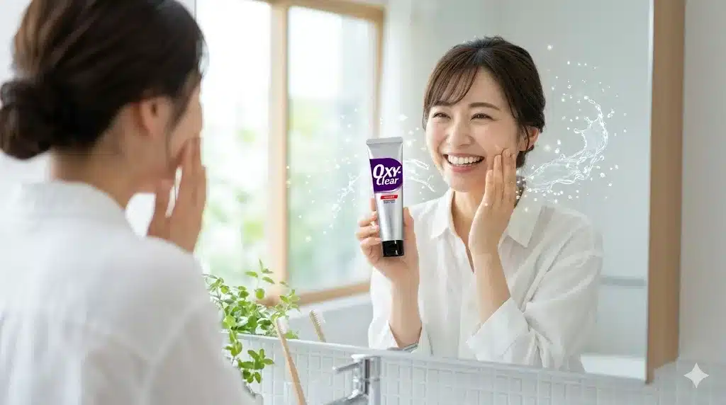 ④高評価多数!スッキリ感など良い口コミを解説『オキシークリア 歯磨き粉 口コミ 白くなる 紫 パープル』