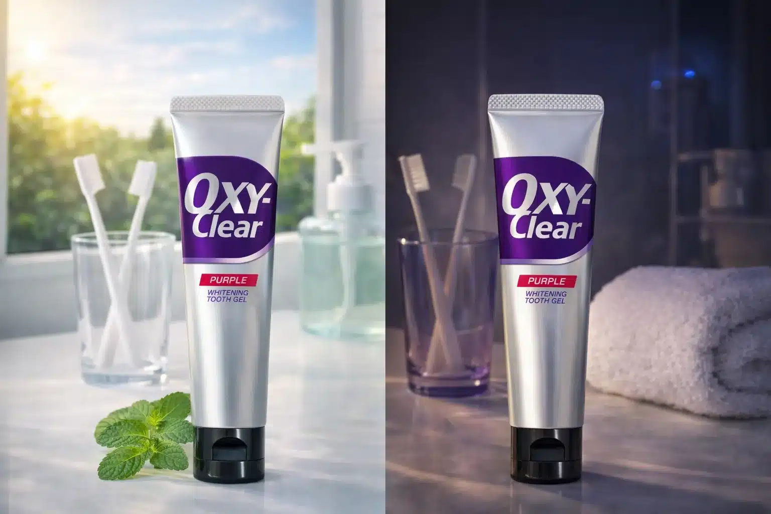 ⑭朝と夜で使い分ける最適なタイミング『オキシークリア 歯磨き粉 口コミ 白くなる 紫 パープル』