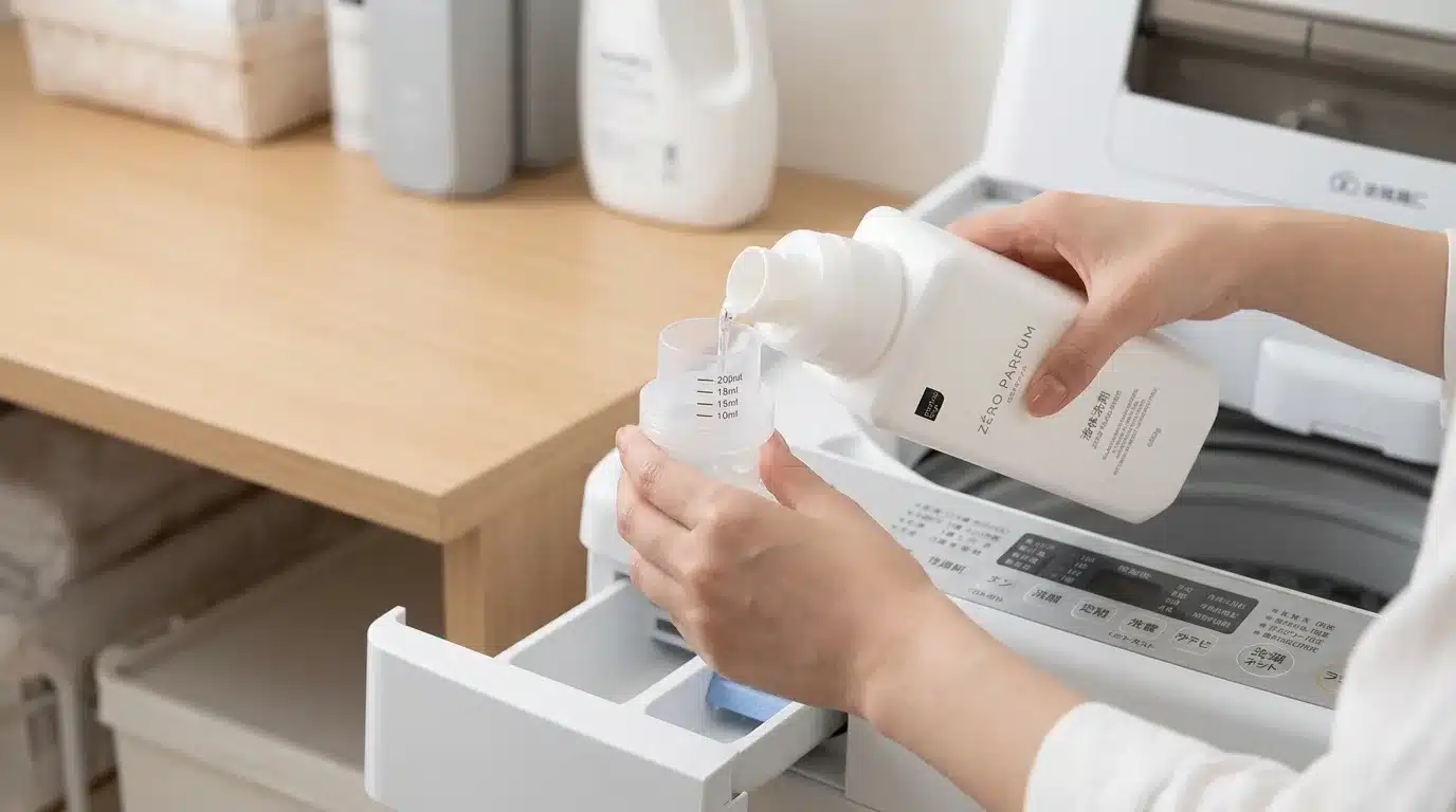 ⑬洗濯機ごとの適切な使用量と詰め替え『マツキヨmatsukiyoの洗濯洗剤 ゼロパルファム 口コミ 成分 洗浄力 部屋干し』