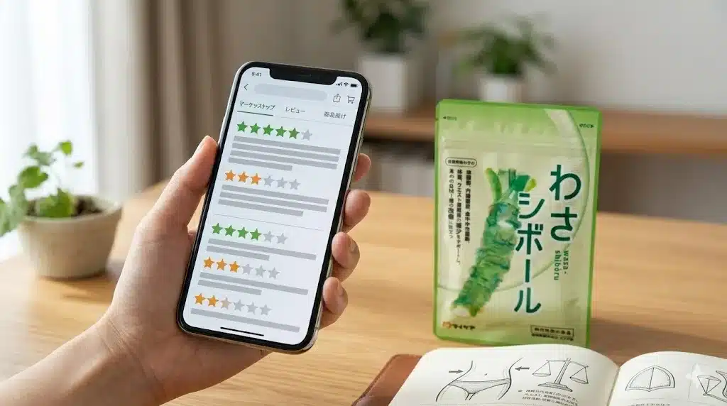 ⑥楽天やAmazon等の口コミとデメリット『わさシボールの効果は 痩せる 口コミ 痩せない 副作用 飲む タイミング 飲み合わせ』