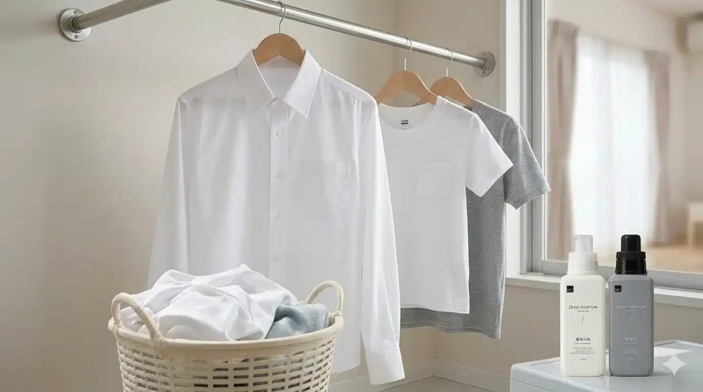 ⑤部屋干しでの生乾き臭を検証『マツキヨmatsukiyoの洗濯洗剤 ゼロパルファム 口コミ 成分 洗浄力 部屋干し』